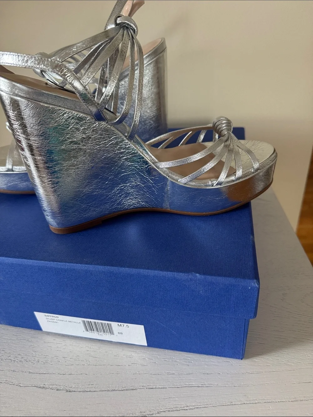 Stuart Weitzman Silver Metallic Saffron Strappy Wedge Sandals - Picture 5 of 11